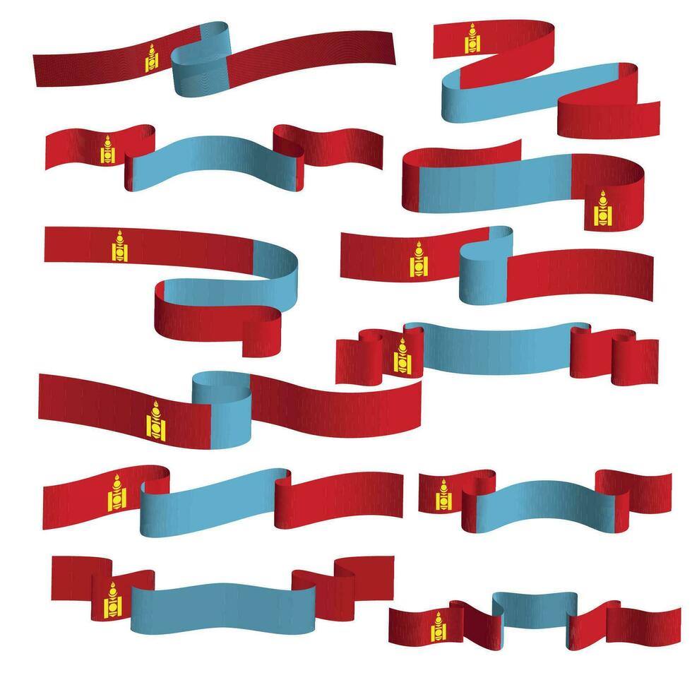 mongolia flag ribbon vector bundle set