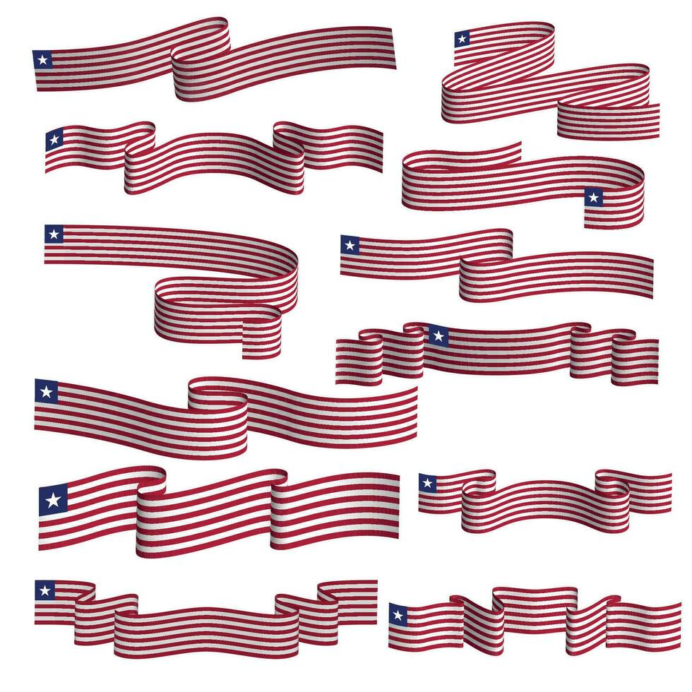 liberia flag ribbon vector bundle set