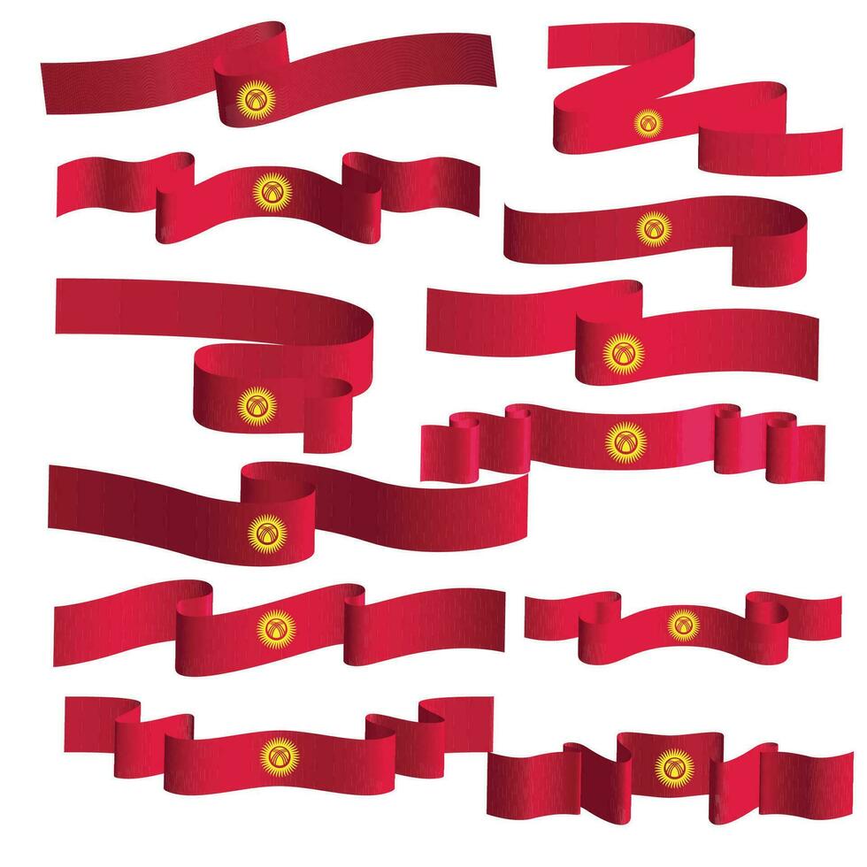 kyrgyzstan flag ribbon vector bundle set