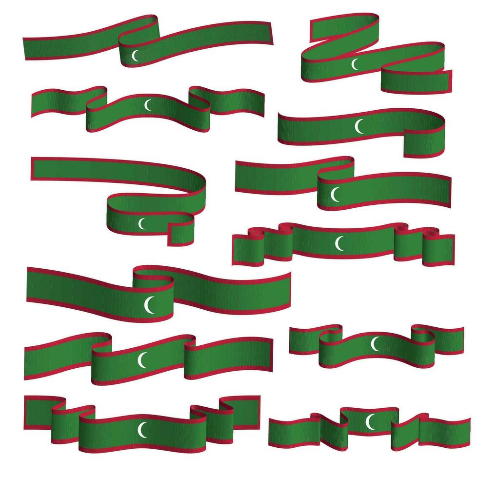 maldives flag ribbon vector bundle set