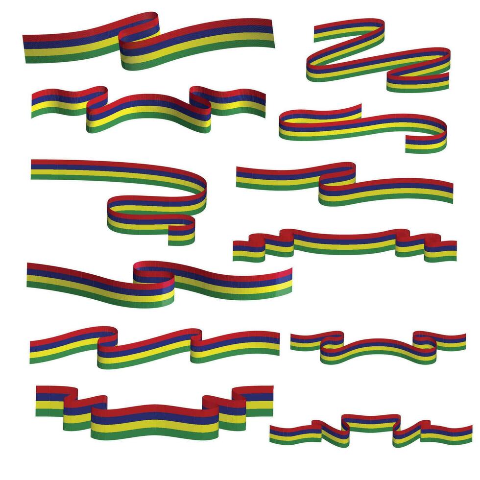 mauritius flag ribbon vector bundle set