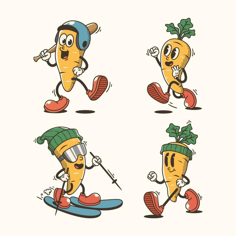 Set of Traditional Funny Carrot Cartoon Illustration with Varied Poses and Expressions vector