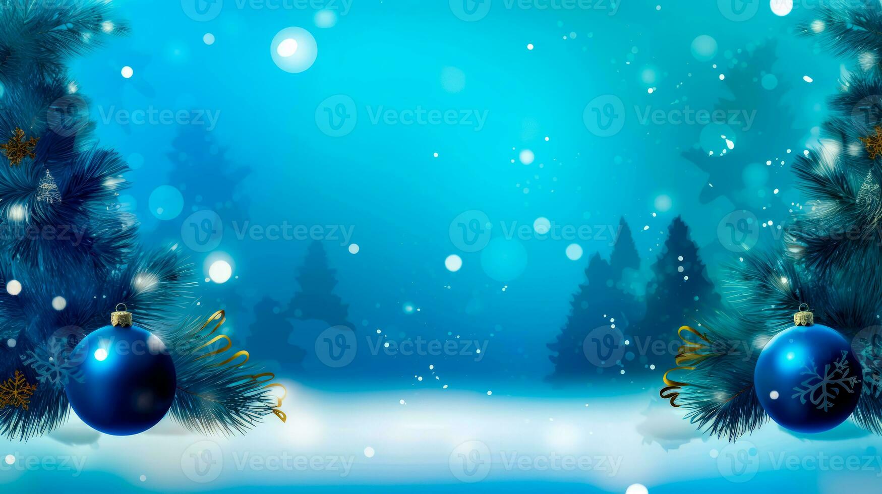 Blue christmas background with pine tree and snowflakes on it. Generative AI photo