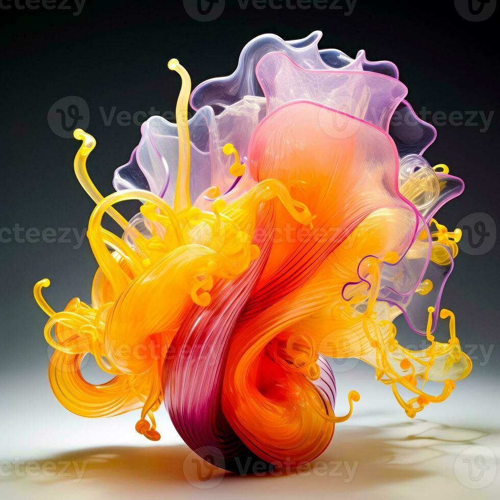 Colorful object that is floating in the air on white surface with black background. Generative AI photo