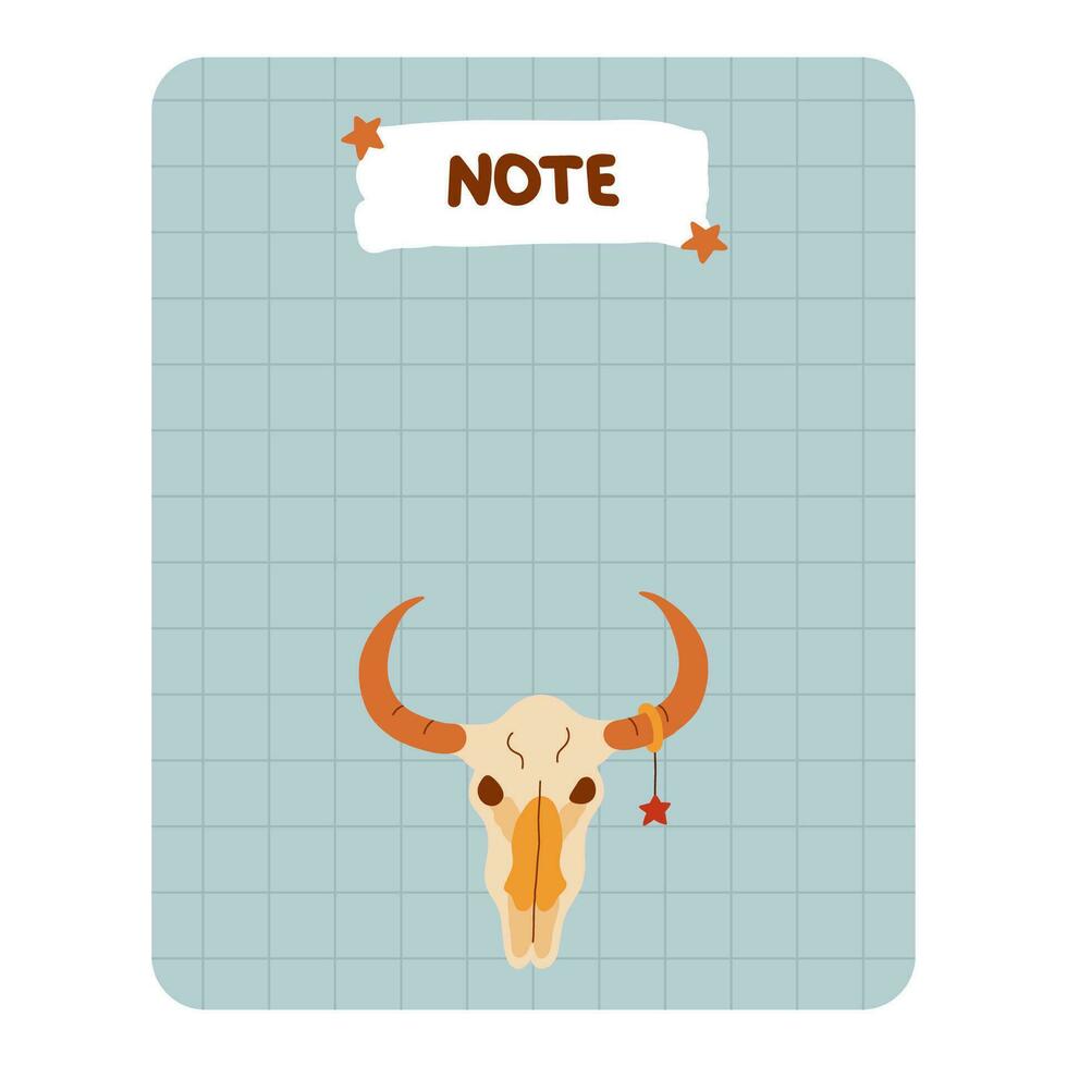 linda mano dibujado cuaderno modelo para a hacer lista y notas con vaquero y occidental ilustraciones. imprimible, editable diario Nota elementos para semanal planificador, bala diario, para colegio cronograma. vector