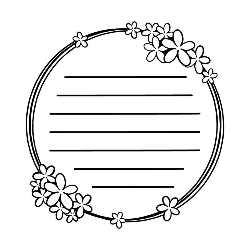 Flowers Triple Circle Note. Black line in for message like notepaper. Vector illustration about stationery.