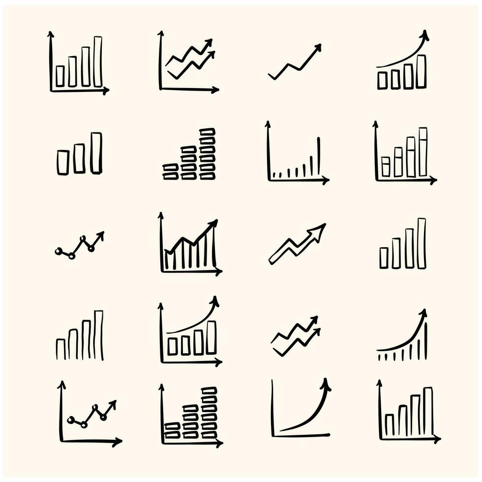 Set of premium growth line art doodles in doodle style High quality doodle symbols graphic collection. Modern linear pictogram pack of diagrams. vector