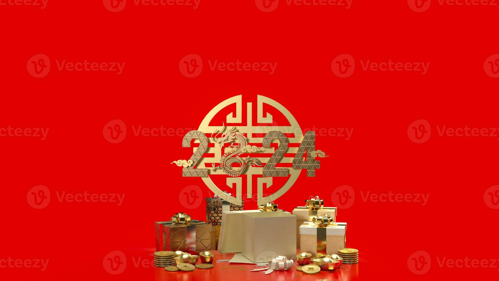 2024 The Year of Dragon Chinese new year 3d rendering. photo