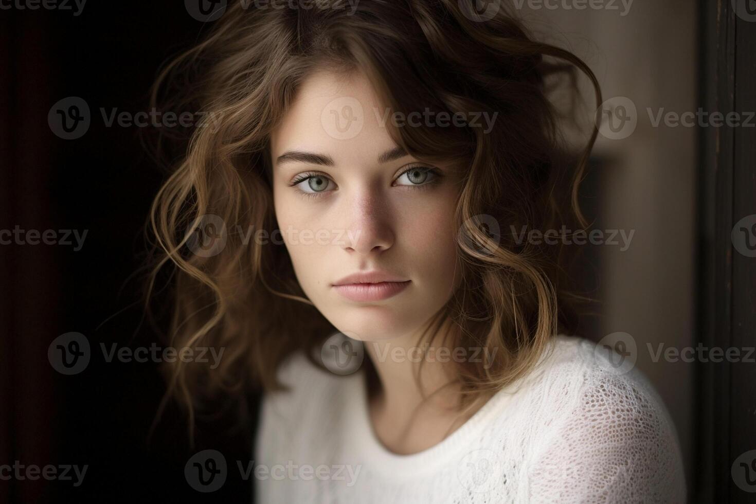 AI Generated Woman white closeup natural fashion studio black caucasian female pretty model person adult makeup attractive face looking hair portrait young beauty photo