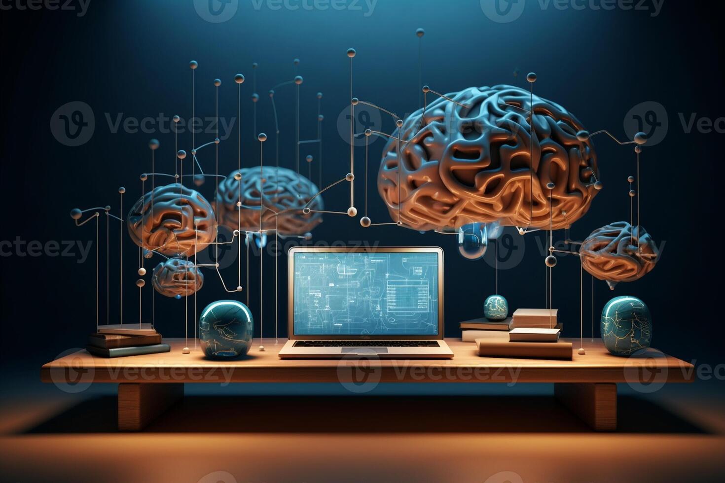 AI Generated Human machine brain background illustration ai concept intelligence digital science mind technology computer business abstract artificial network futuristic information photo