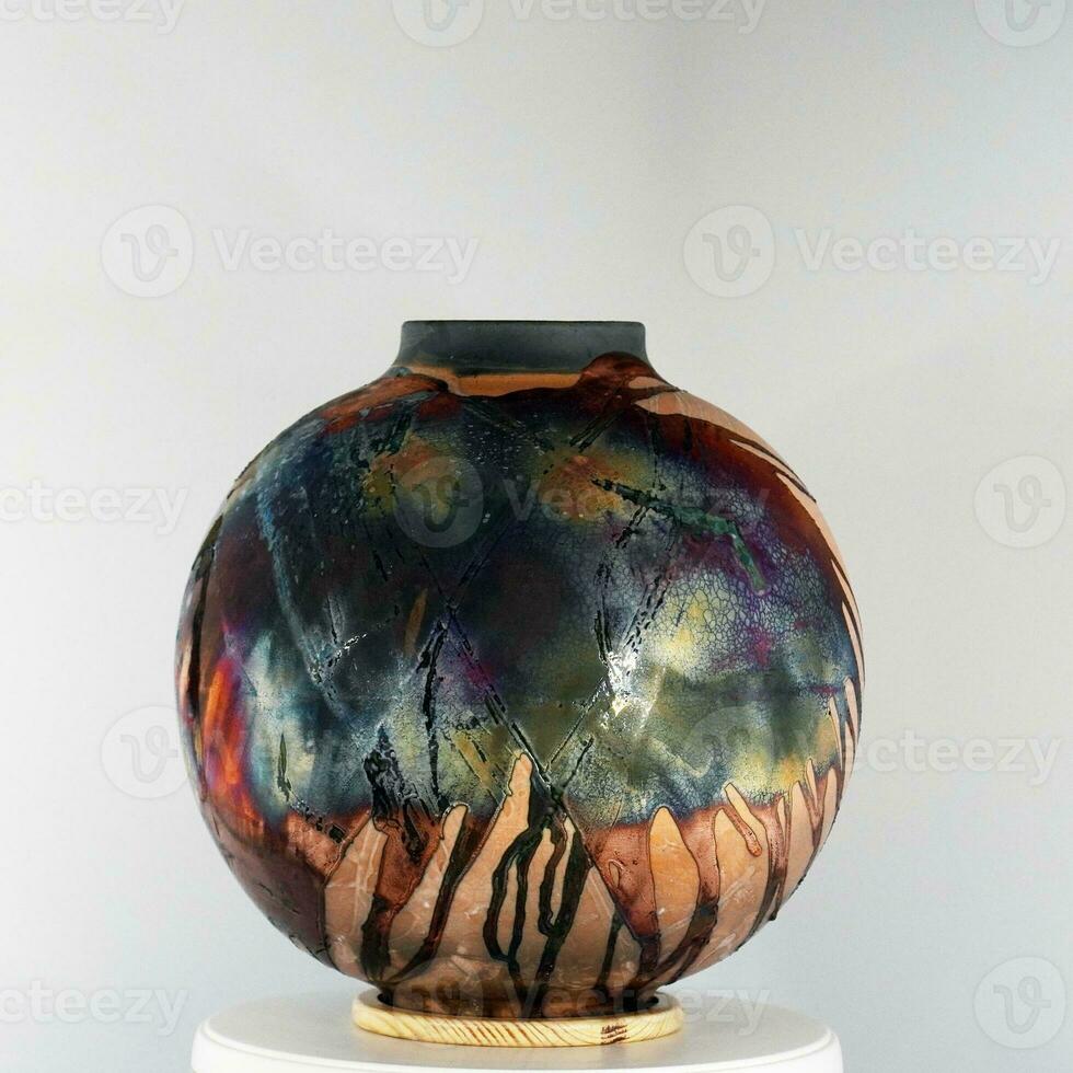 Raku ceramic pottery vase rainbow aurora textured pattern home decor piece from RAAQUU by Adil Ghani from Malaysia photo