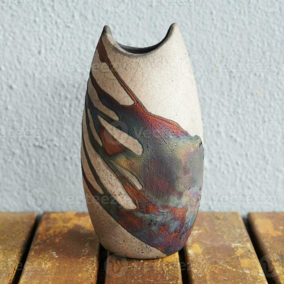 Raku ceramic pottery vase rainbow aurora textured pattern home decor piece from RAAQUU by Adil Ghani from Malaysia photo