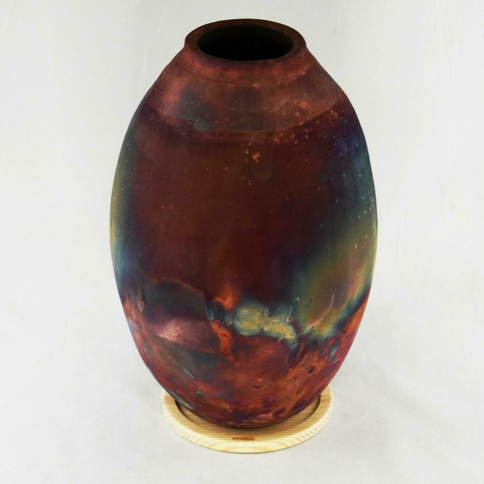 Raku ceramic pottery vase rainbow aurora textured pattern home decor piece from RAAQUU by Adil Ghani from Malaysia photo