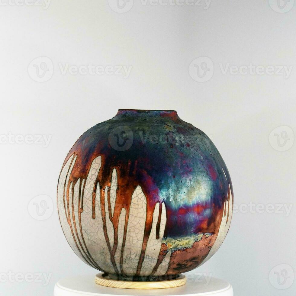 Raku ceramic pottery vase rainbow aurora textured pattern home decor piece from RAAQUU by Adil Ghani from Malaysia photo