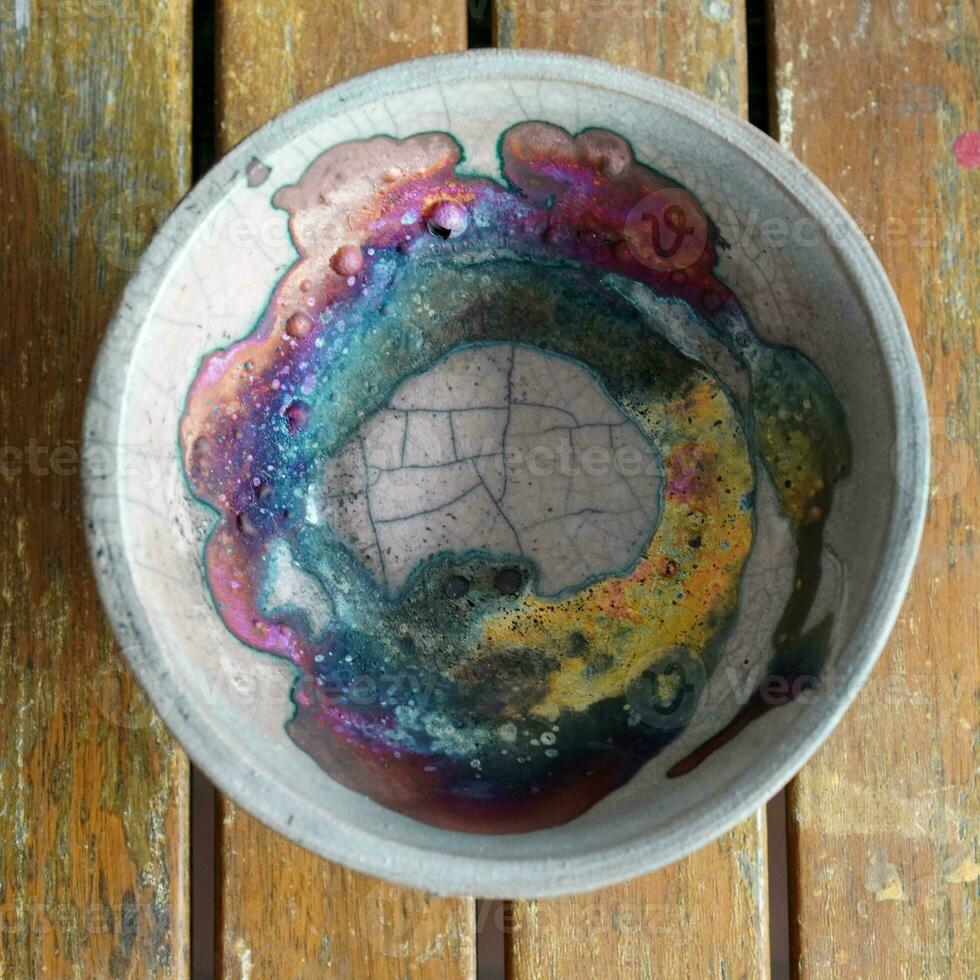 Raku ceramic pottery vase rainbow aurora textured pattern home decor piece from RAAQUU by Adil Ghani from Malaysia photo