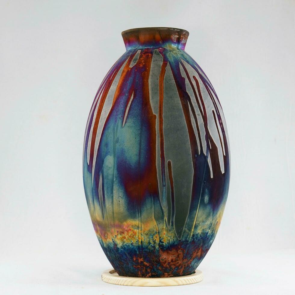 Raku ceramic pottery vase rainbow aurora textured pattern home decor piece from RAAQUU by Adil Ghani from Malaysia photo