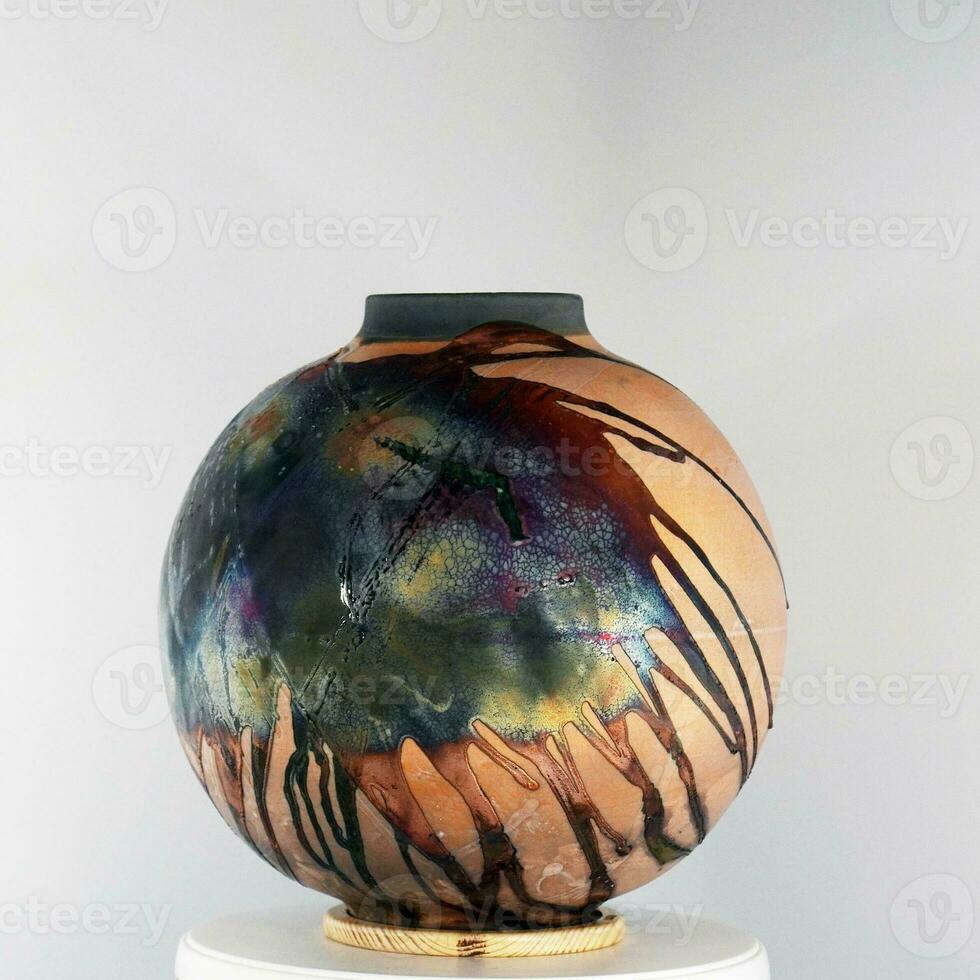 Raku ceramic pottery vase rainbow aurora textured pattern home decor piece from RAAQUU by Adil Ghani from Malaysia photo