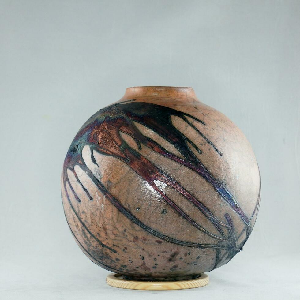 Raku ceramic pottery vase rainbow aurora textured pattern home decor piece from RAAQUU by Adil Ghani from Malaysia photo