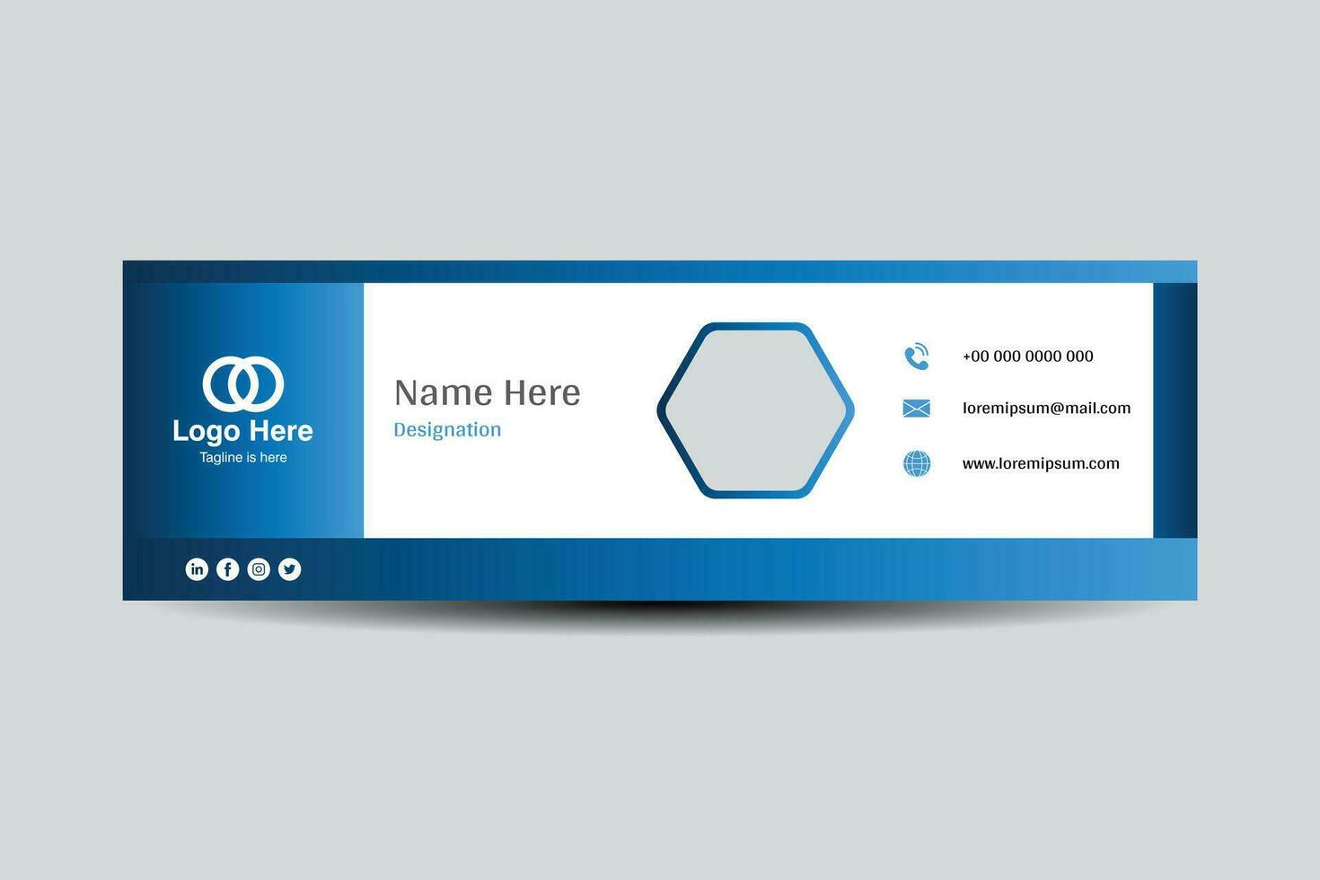 e signature template for company corporate style. Vector illustration. Blue color