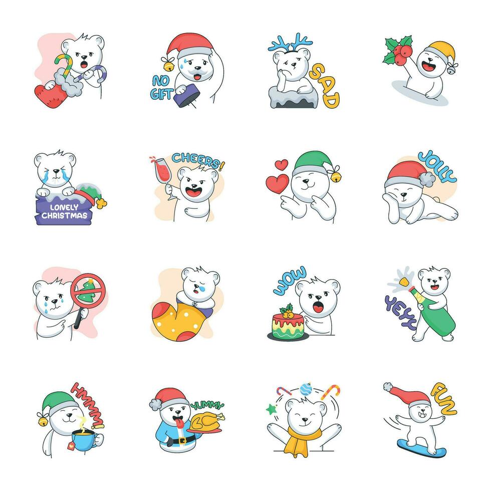Handy Pack of Flat Christmas Day Stickers vector