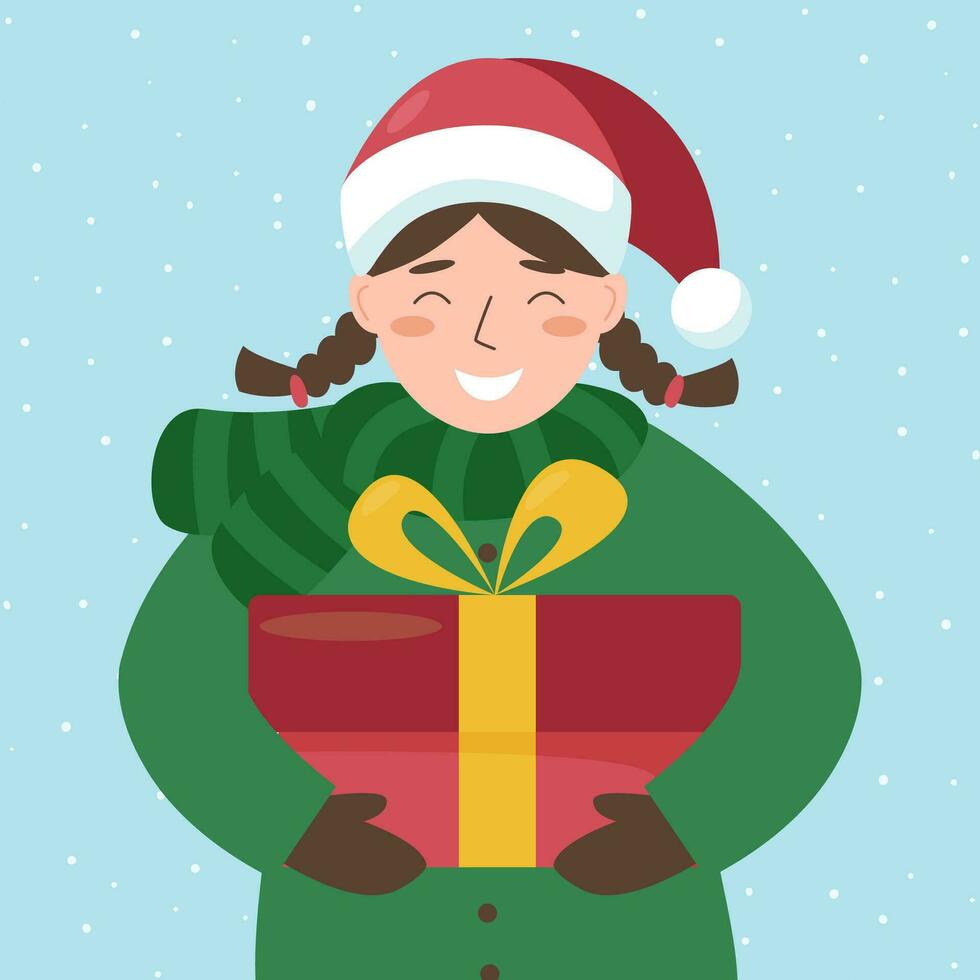 Girl with Christmas gift vector