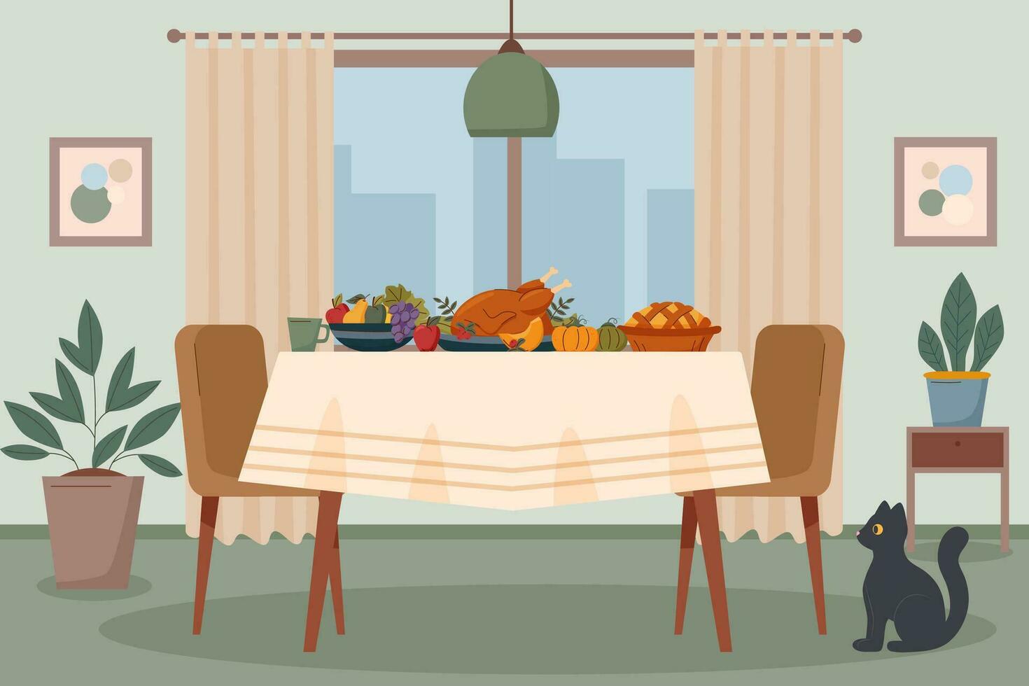 Table with food in the room vector