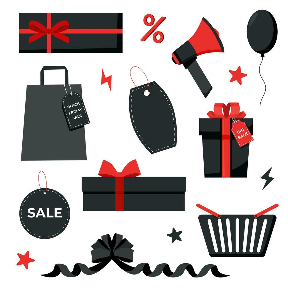 Black Friday objects set vector