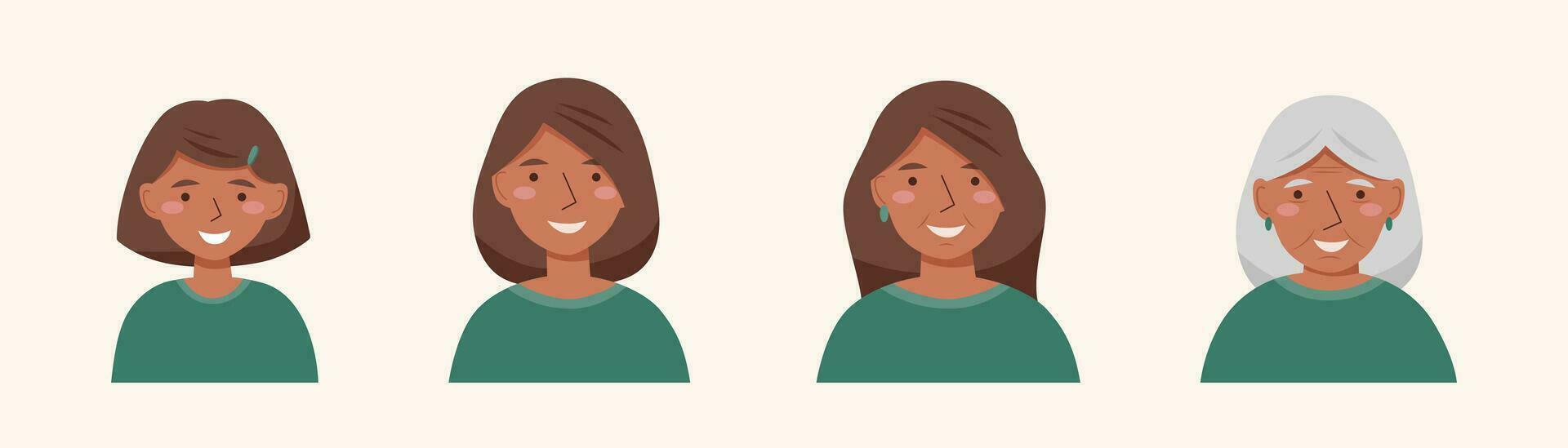 Ages of woman avatars set vector