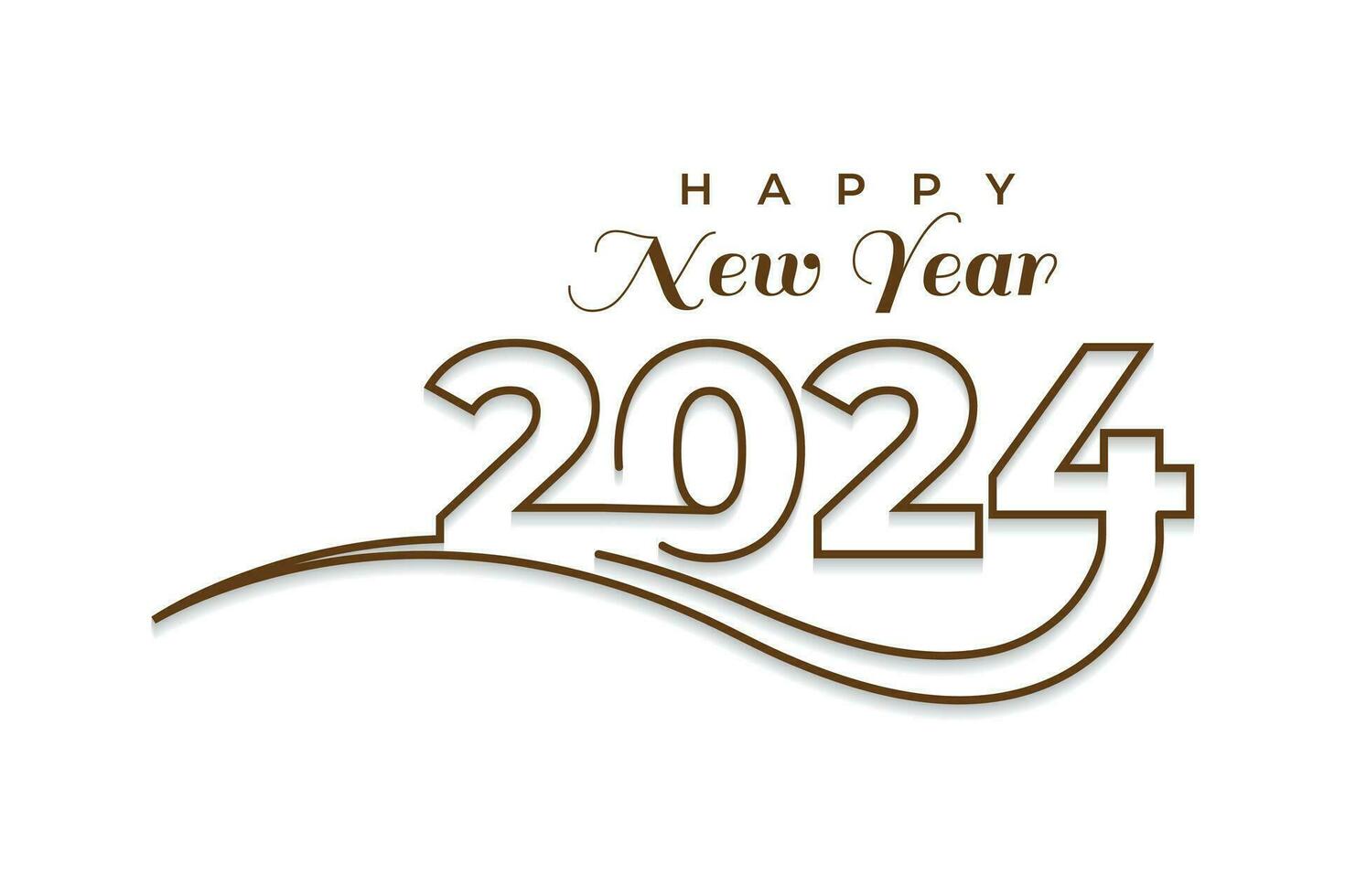 Happy new year 2024 hand drawn outline typography text logo design vector