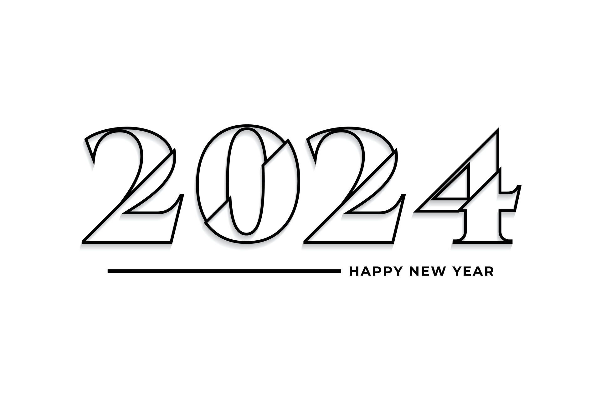 Happy new year 2024 black outline typography text logo design 32314891 ...
