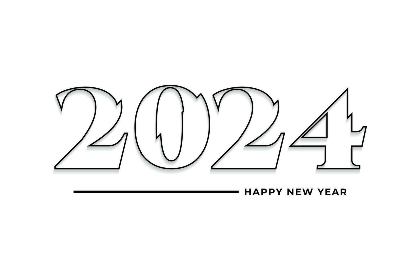 Happy new year 2024 hand drawn outline style  typography text logo design vector