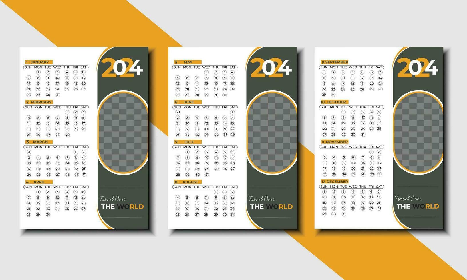 Modern and unique free vector 2024 wall calendar design template.