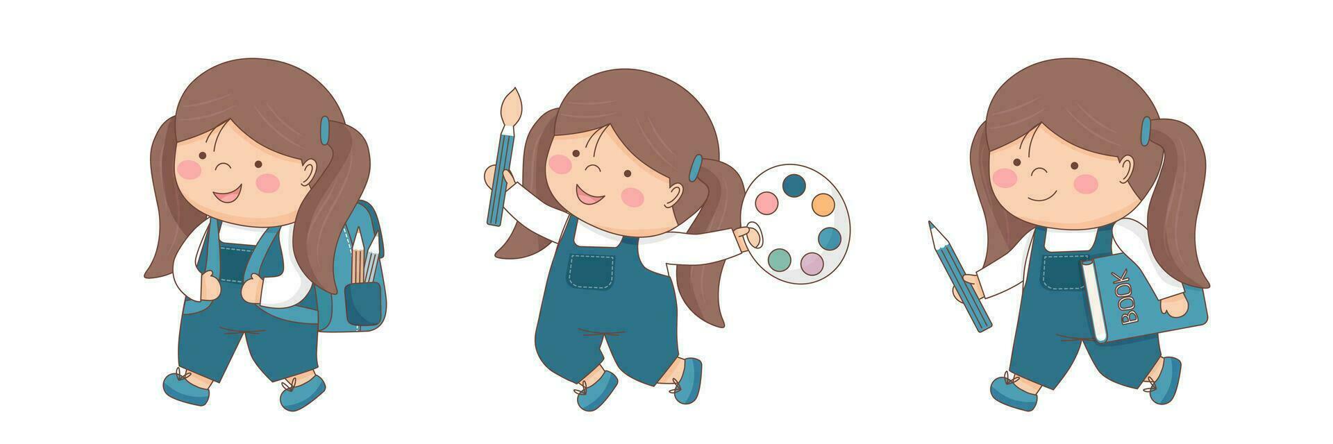 Set of schoolgirls characters vector