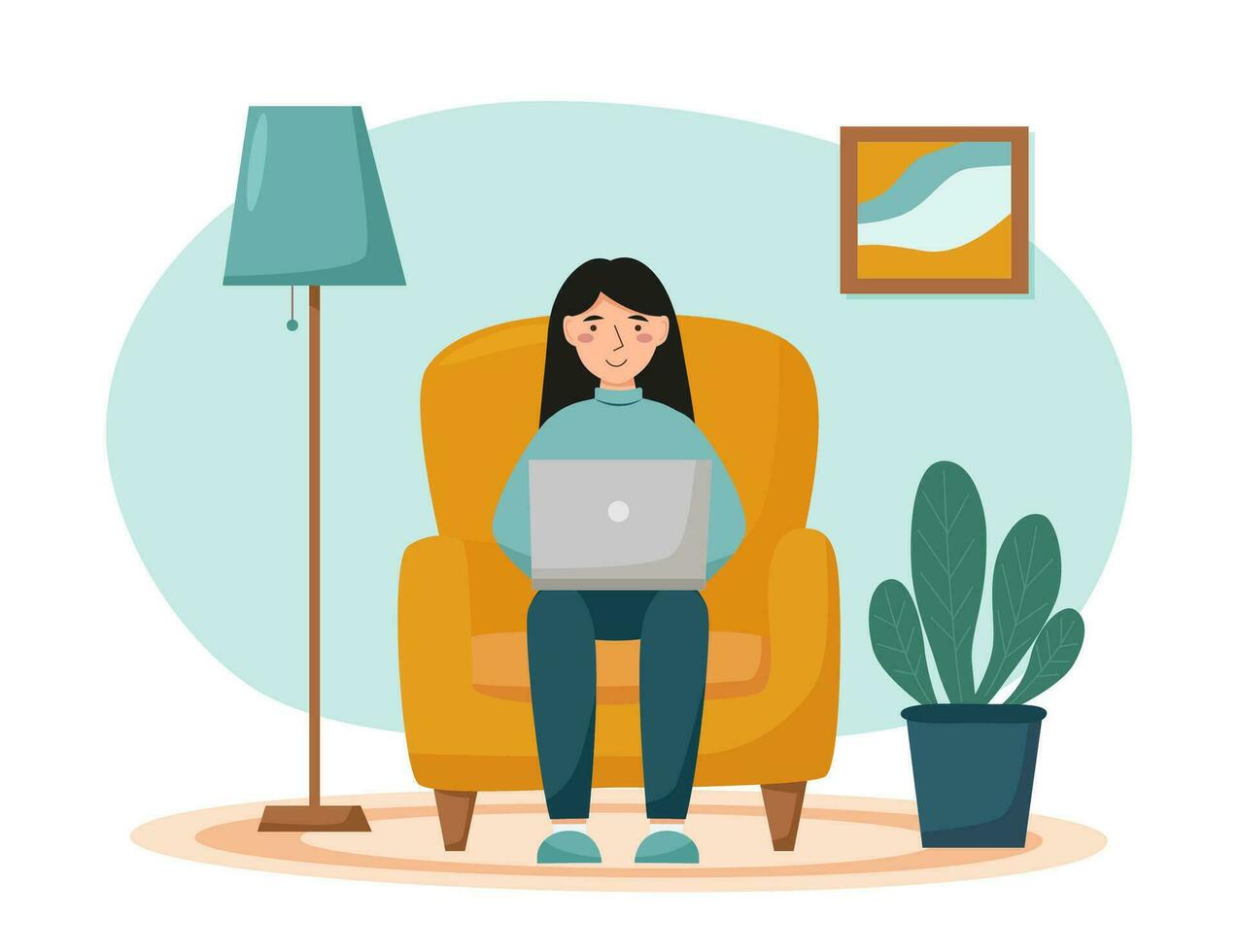 Girl in the chair with laptop vector