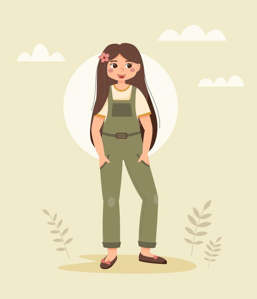 Character girl with long hair vector