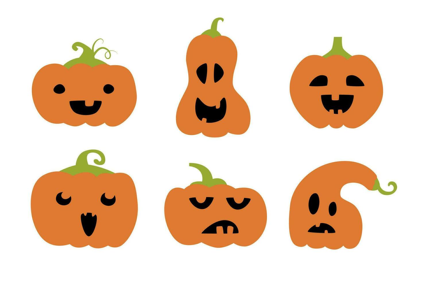 Set of six pumpkins. Halloween concept. vector