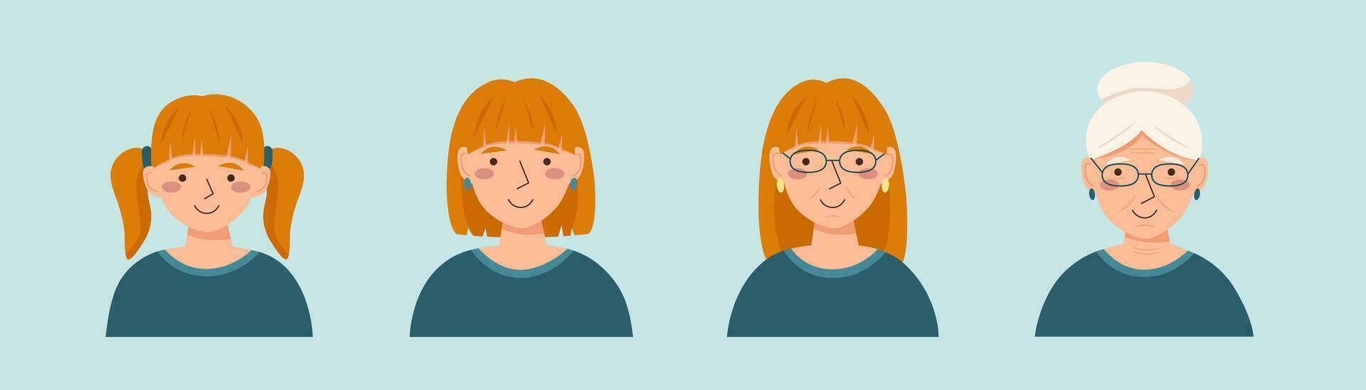 Ages of woman avatars collection vector