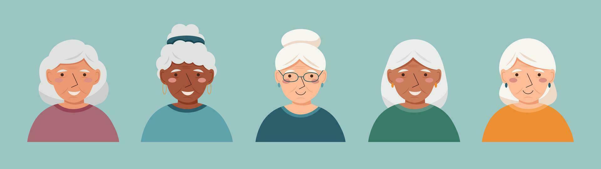 Set of elderly women avatars vector