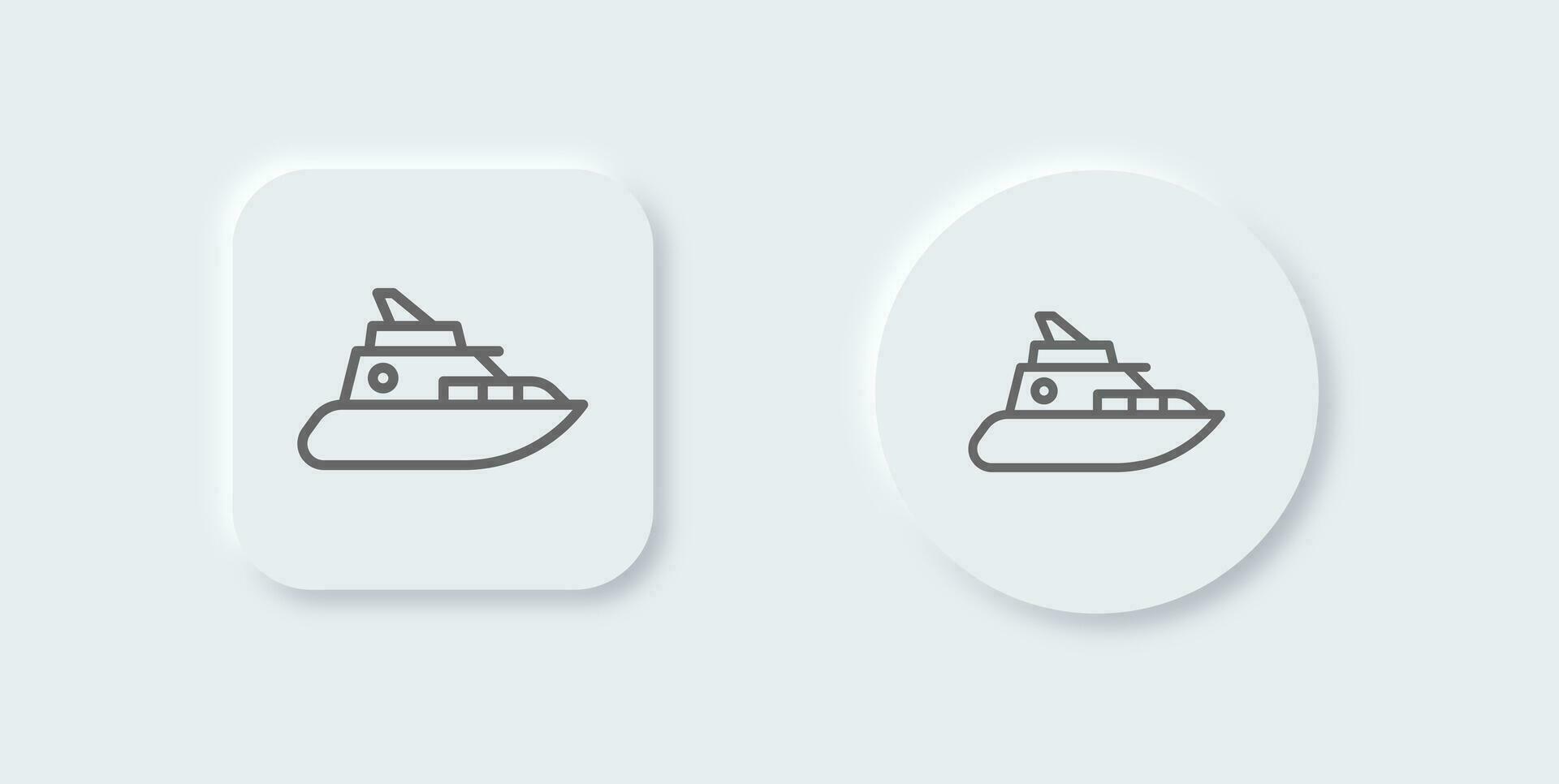 yate línea icono en neomórfico diseño estilo. Embarcacion señales vector ilustración.