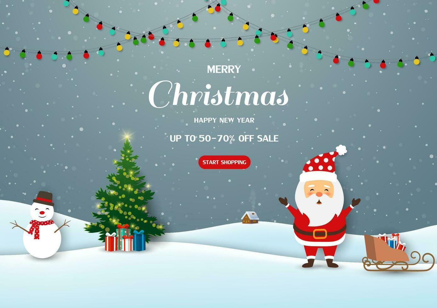 Merry Christmas and Happy new year sale background on winter night landscape for discount promotion,flyers,banner,brochure,website or card vector