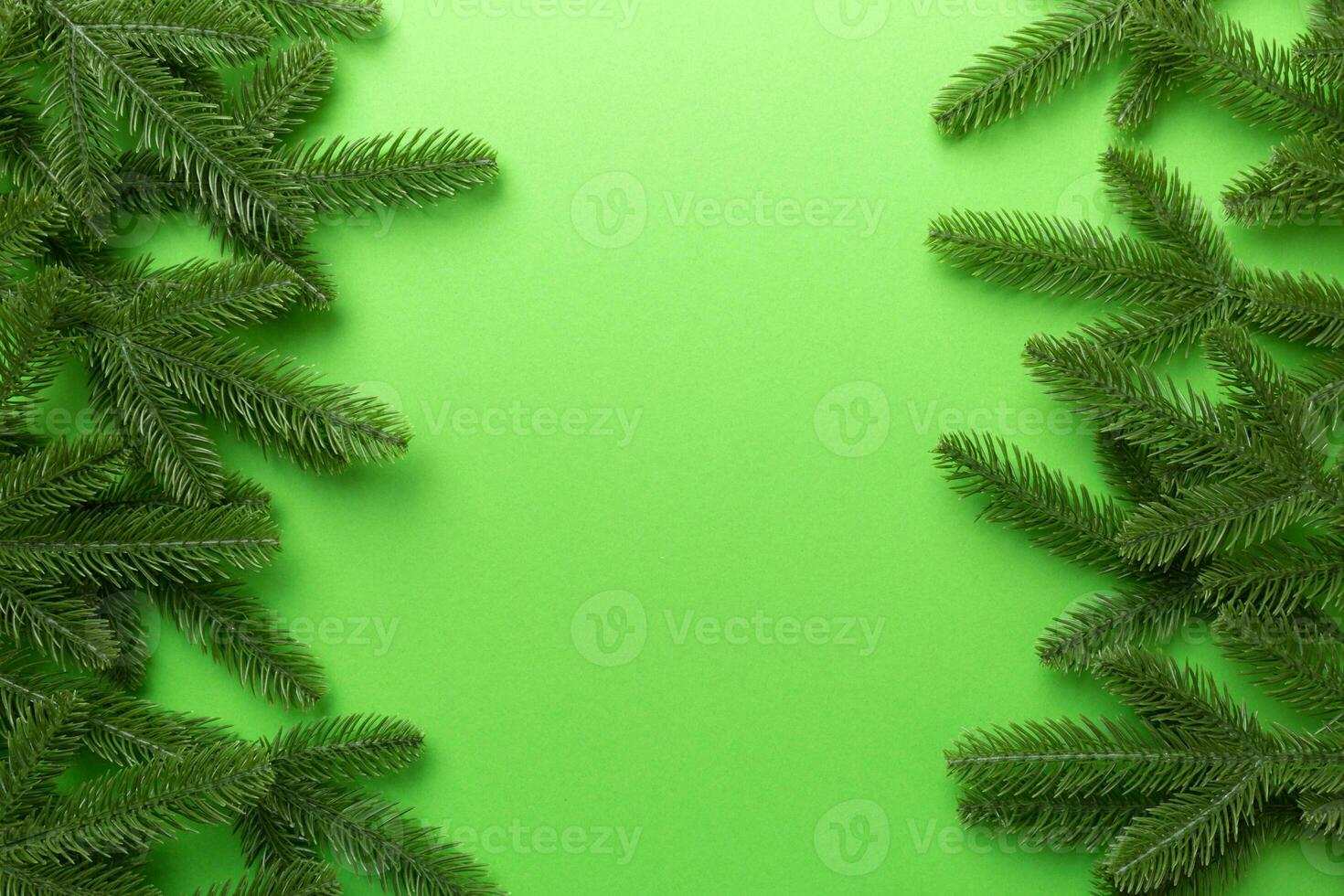 Christmas holiday background with copy space for advertising text. Fir branches on color background . Flat lay, top view photo