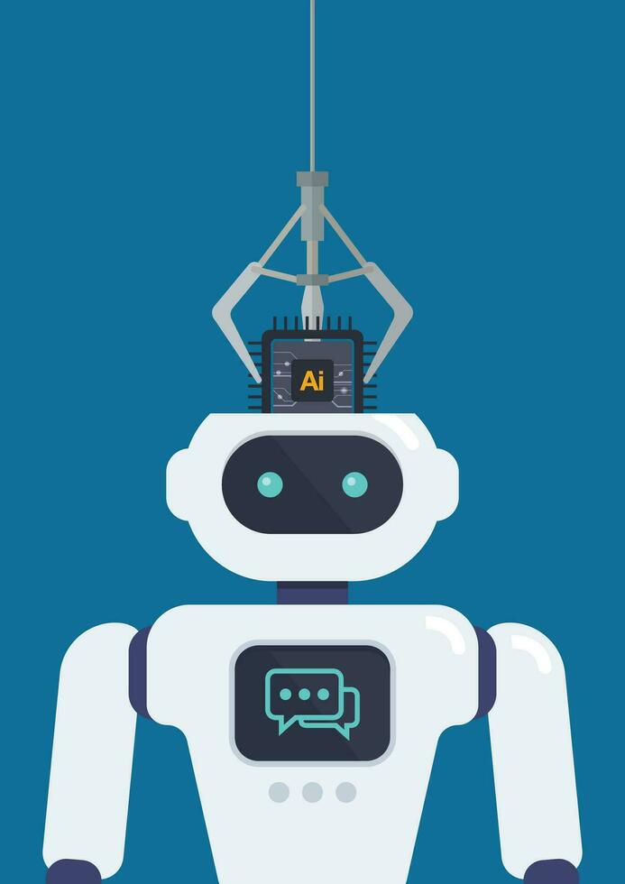 Robot arm put AI processing chip into android head vector
