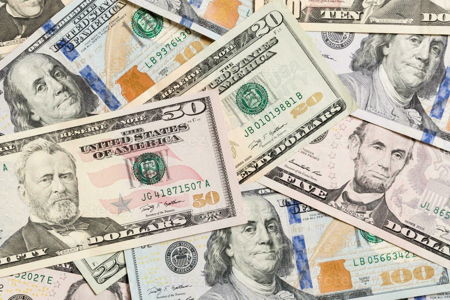 US Dollar bills. one hundred dollar bills background. Top view of business concept on background with copy space photo