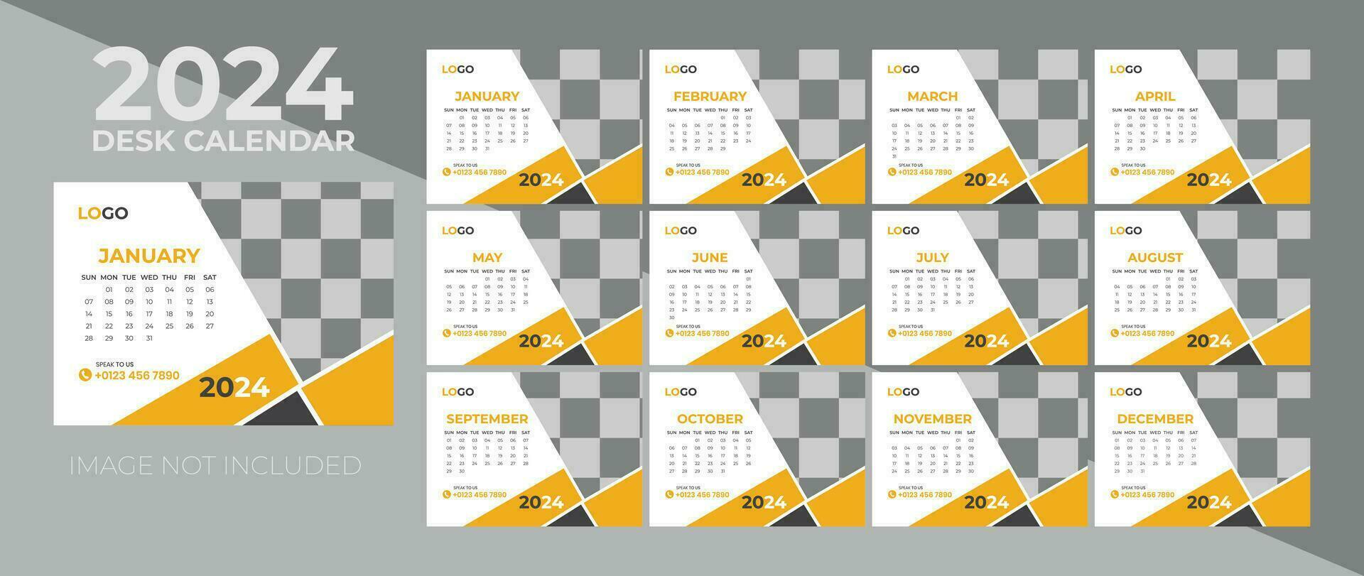 Modern 12 pages desk calendar Design template for the New year 2024 vector