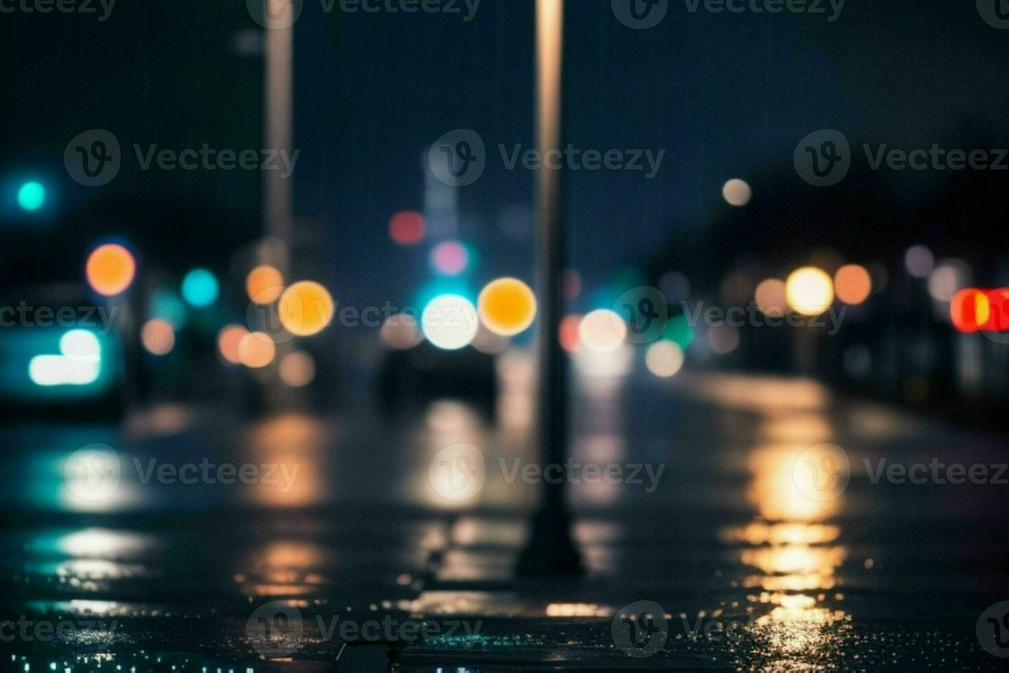 raindrops and streetlights at night. background. AI Generative Pro Photo