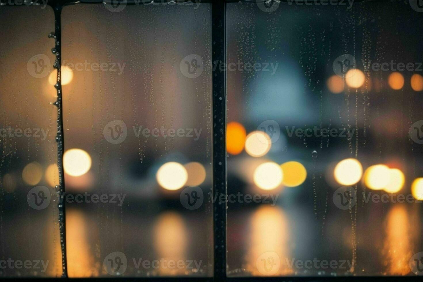 raindrops and streetlights at night. background. AI Generative Pro Photo