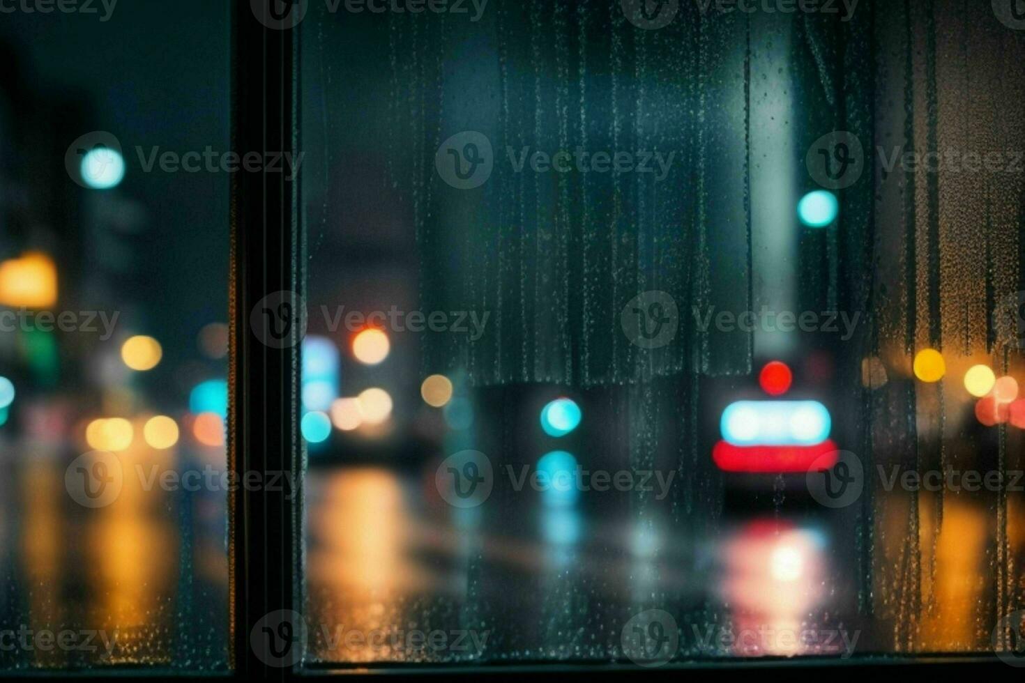 raindrops and streetlights at night. background. AI Generative Pro Photo