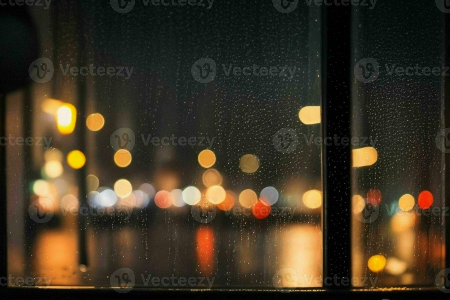 raindrops and streetlights at night. background. AI Generative Pro Photo