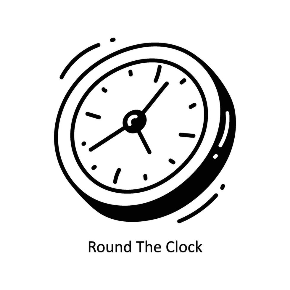 Round The Clock doodle Icon Design illustration. Logistics and Delivery Symbol on White