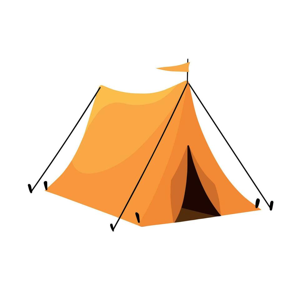 Tourist tent. House and triangular shelter in camp. Concept of summer adventure, tourism, recreation and vacations in nature. Flat cartoon illustration isolated on white background vector